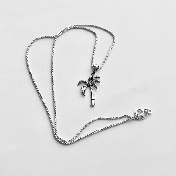 Sterling Silver Palm Tree Necklace, Tropical Necklace, Beach Necklace - Picture 5 of 12